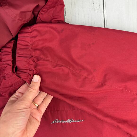 Eddie Bauer Red Packable Hooded Full Zip Waterproof Outdoors Jacket Size Large - Picture 11 of 14